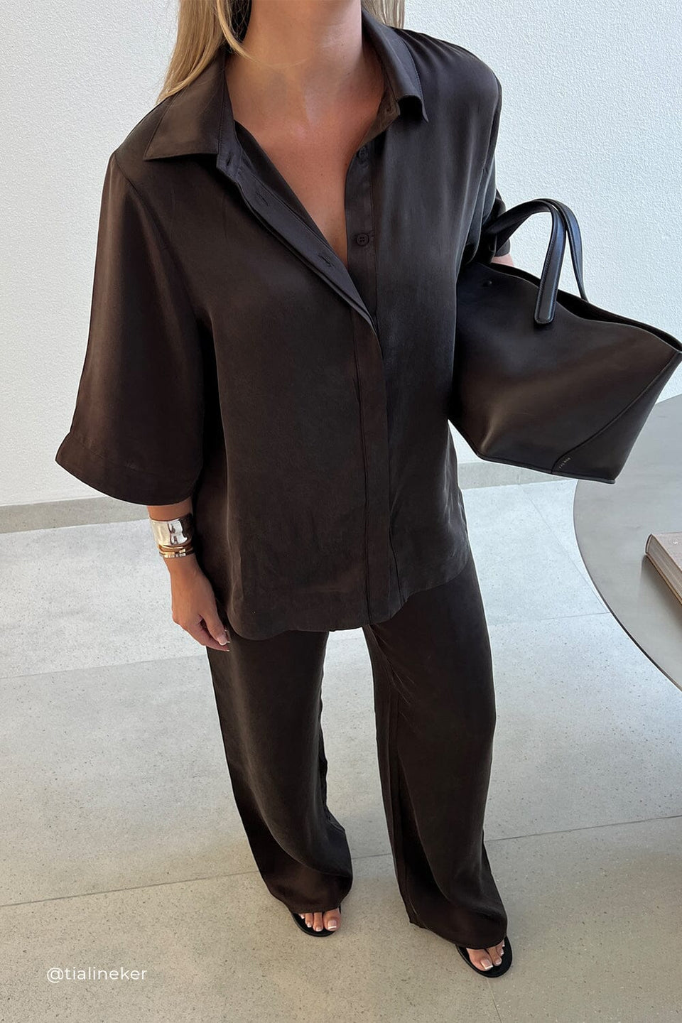 PERCY BITTER CHOC SILK SHIRT Clothing DISSH Boutiques 