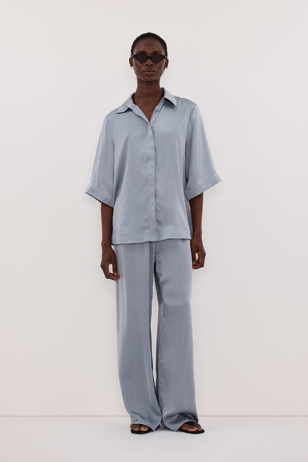 PERCY DUSTY BLUE SILK SHIRT