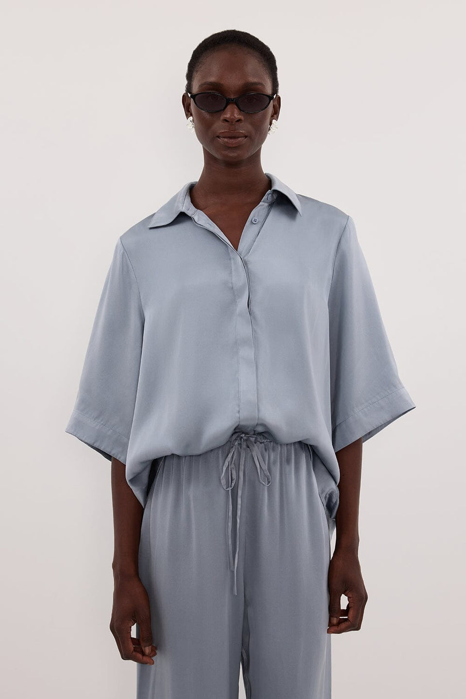 PERCY DUSTY BLUE SILK SHIRT Clothing DISSH Boutiques 