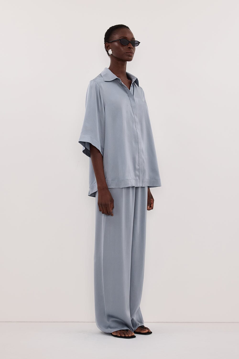 PERCY DUSTY BLUE SILK SHIRT
