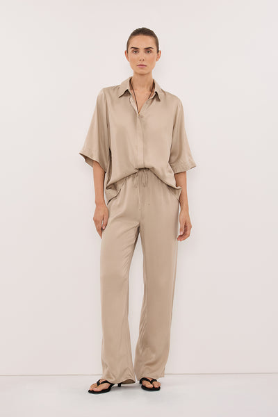 Stas wearing PERCY GOLD SILK SHIRT