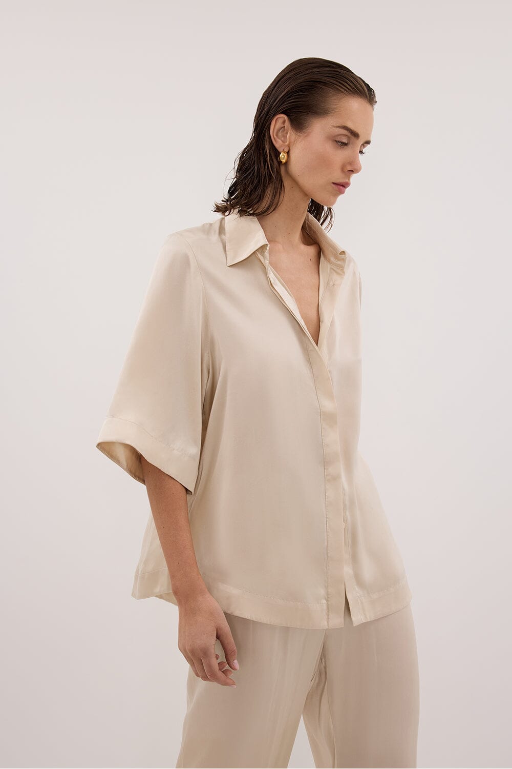 PERCY SANDSTONE SILK SHIRT Clothing DISSH Boutiques 