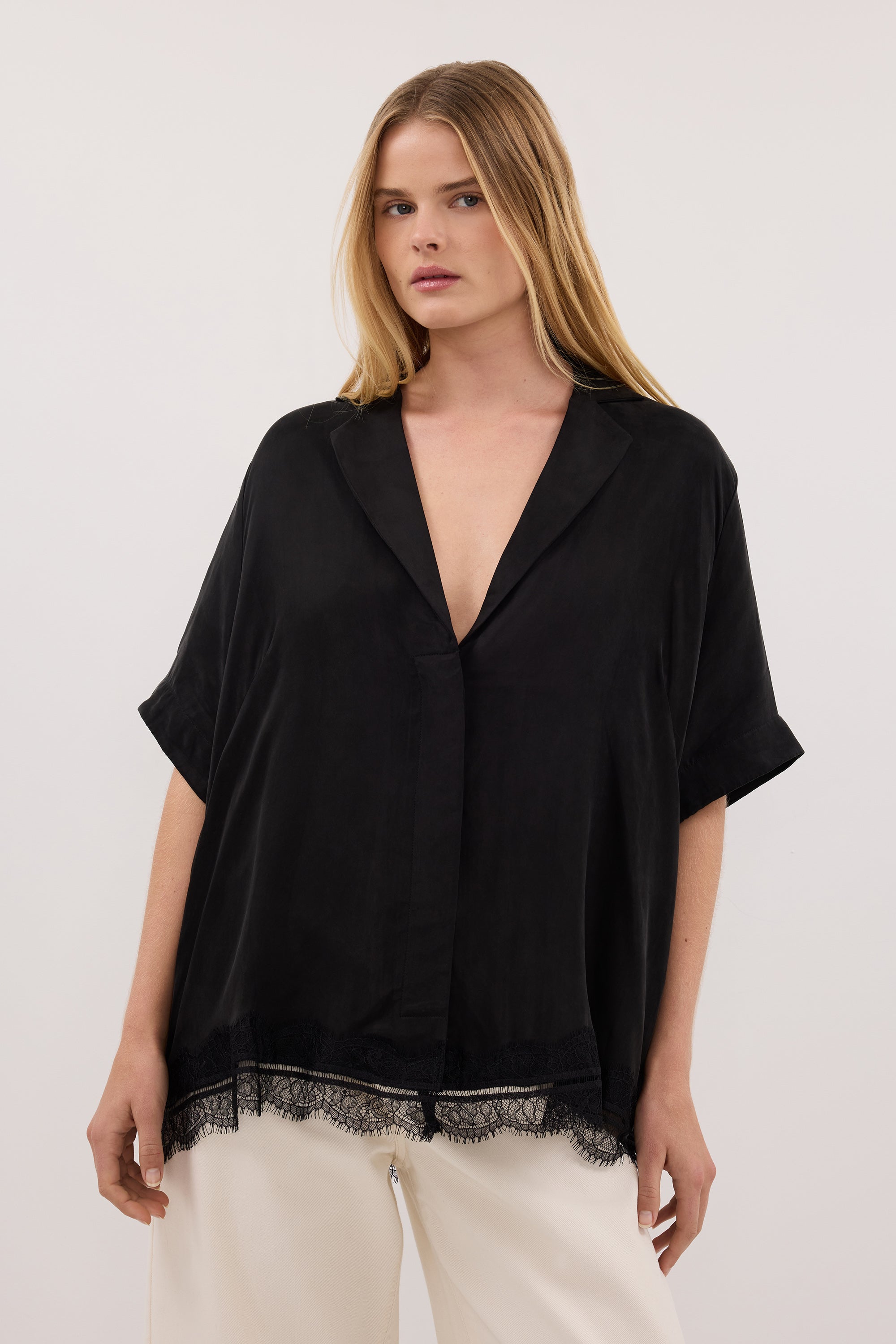 ANDREA BLACK CUPRO LACE SHIRT
