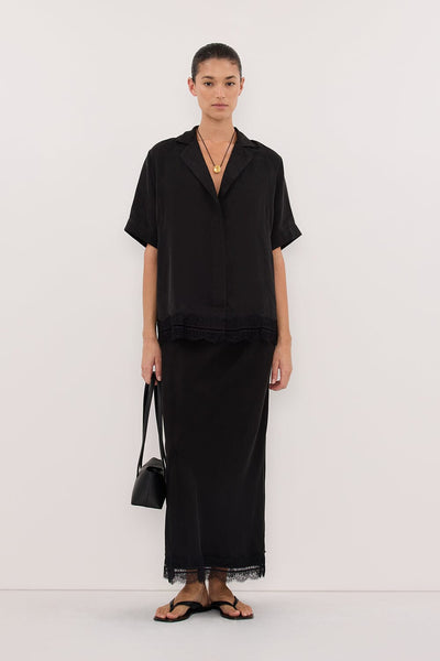 Aude wearing ANDREA BLACK CUPRO LACE SHIRT