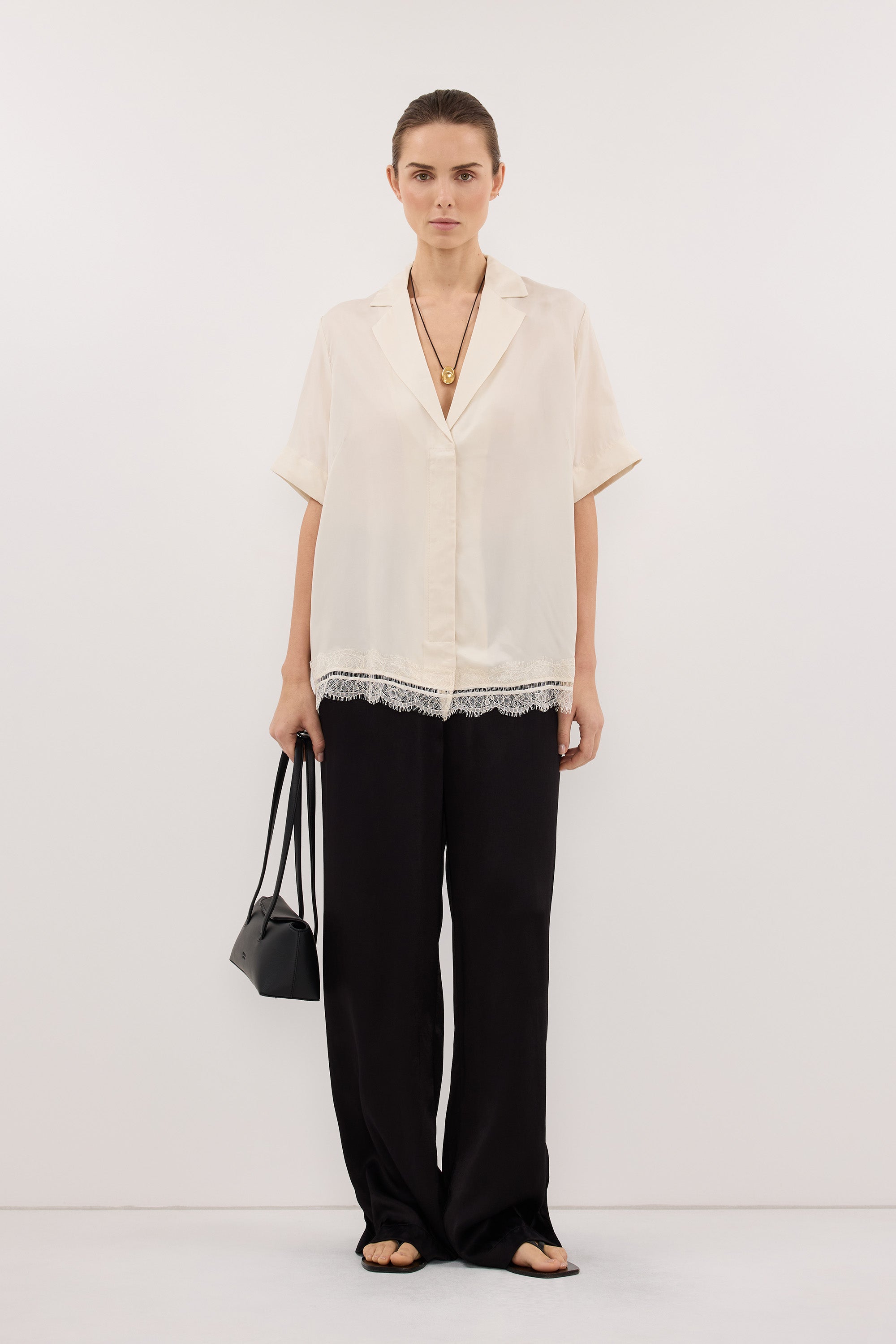 ANDREA SANDSTONE CUPRO LACE SHIRT