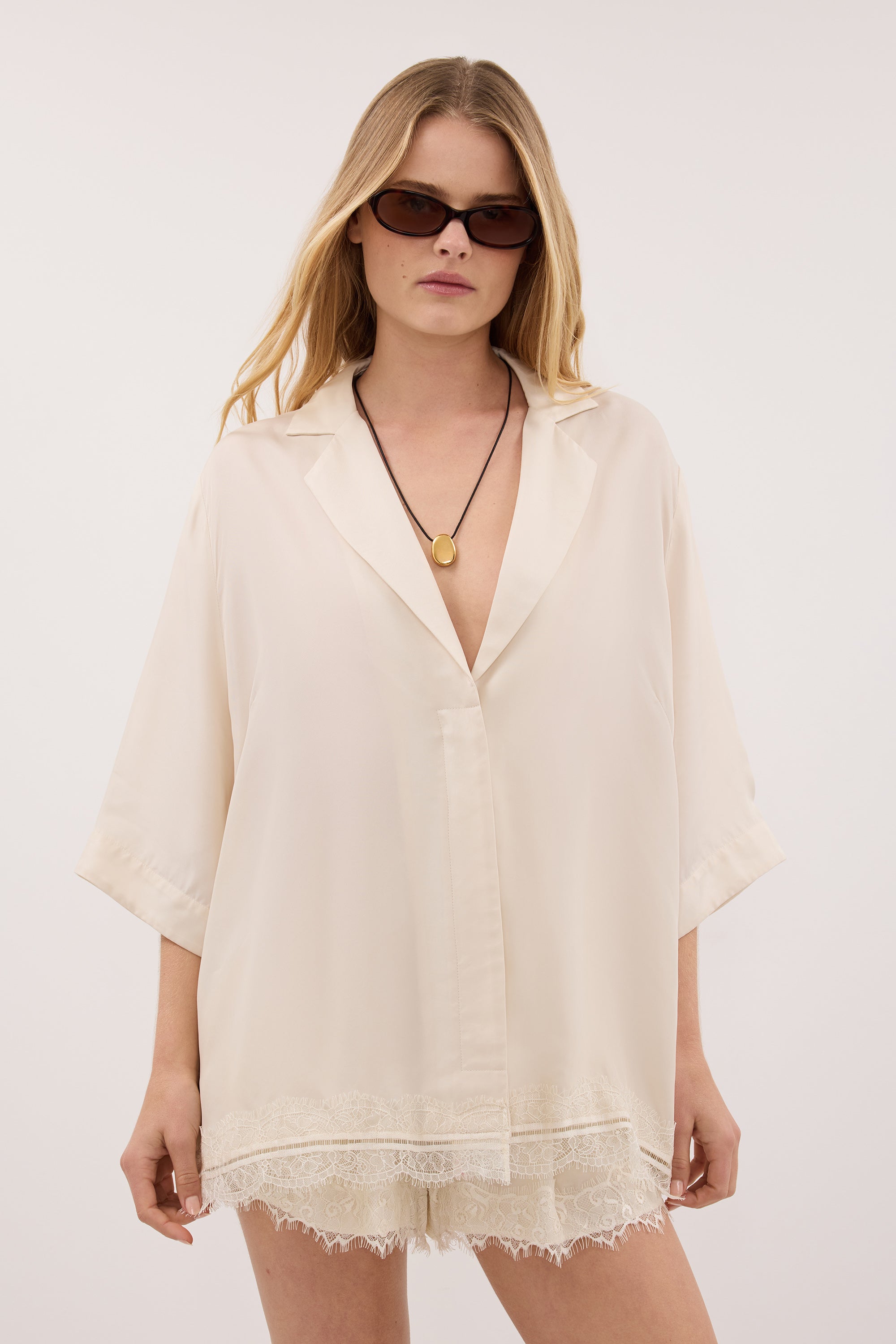 ANDREA SANDSTONE CUPRO LACE SHIRT