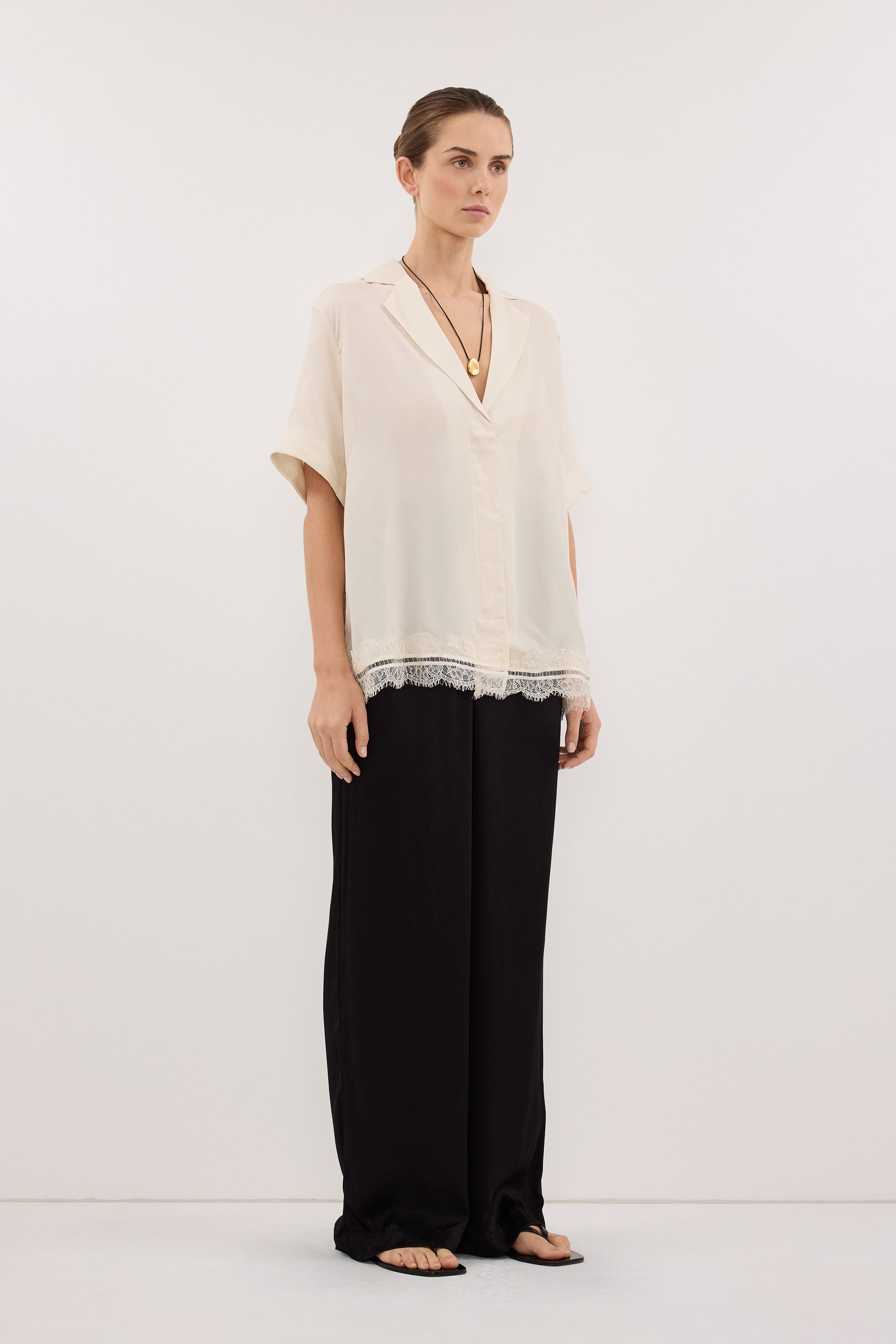 ANDREA SANDSTONE CUPRO LACE SHIRT