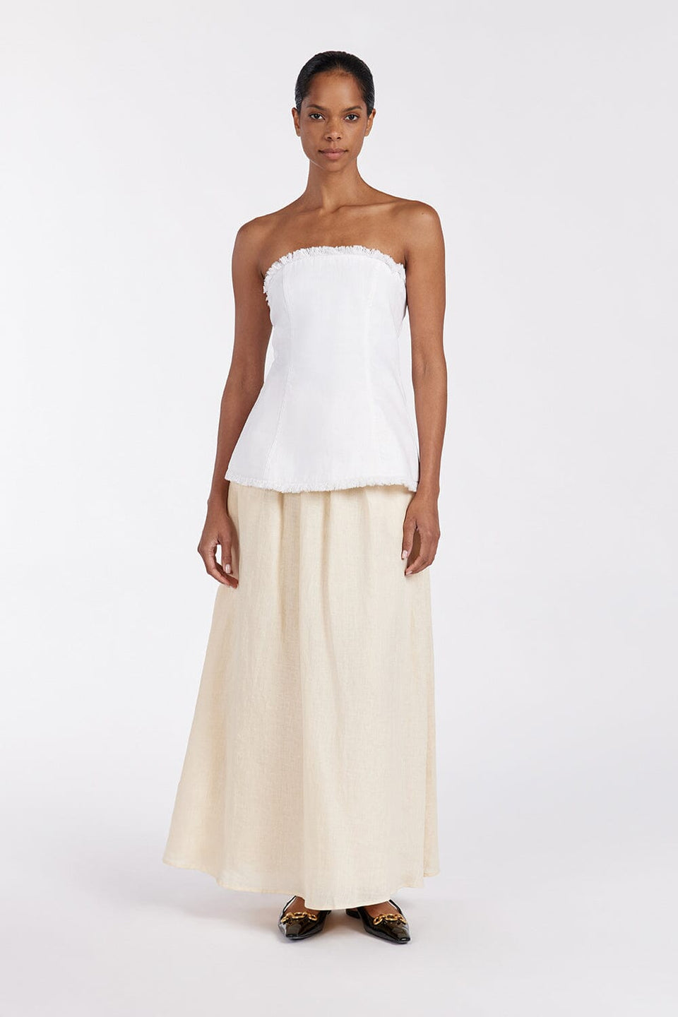 ZAHARA WHITE LINEN STRAPLESS TOP Clothing DISSH Boutiques 6 WHITE 