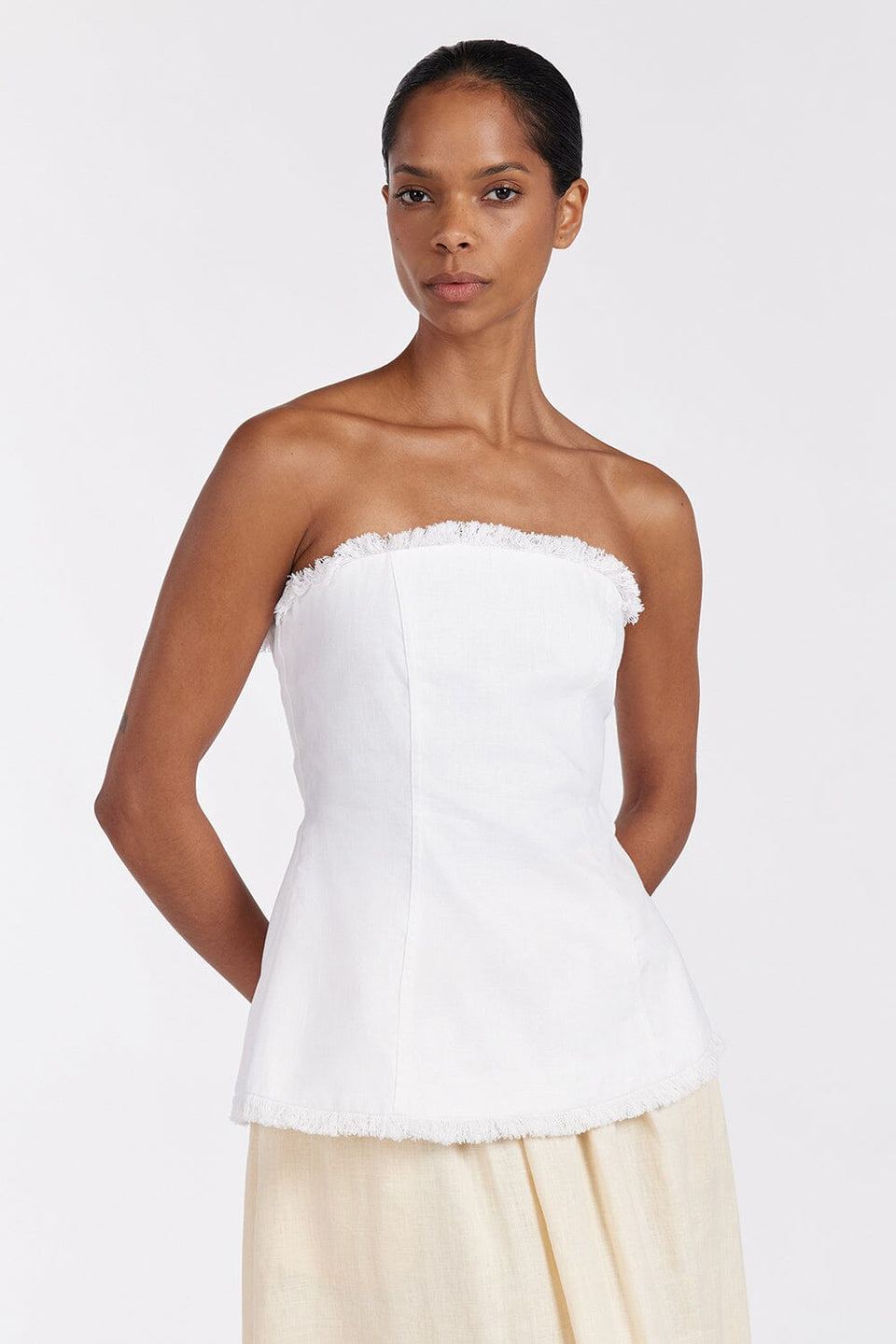 ZAHARA WHITE LINEN STRAPLESS TOP Clothing DISSH Boutiques 