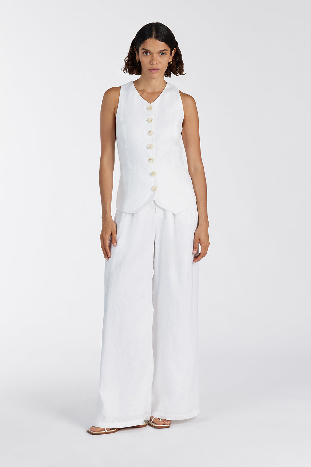 ALONDRA WHITE LINEN VEST Clothing DISSH Boutiques 6 WHITE 