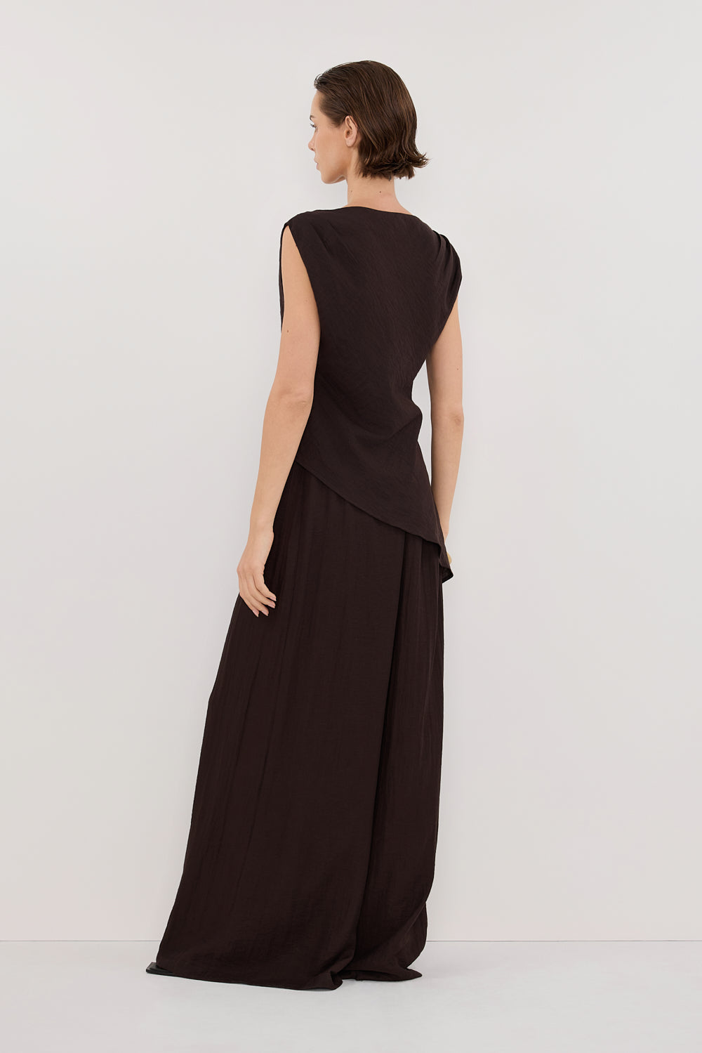 SHYLA BITTER CHOC ASYMMETRICAL TOP Clothing DISSH Boutiques 