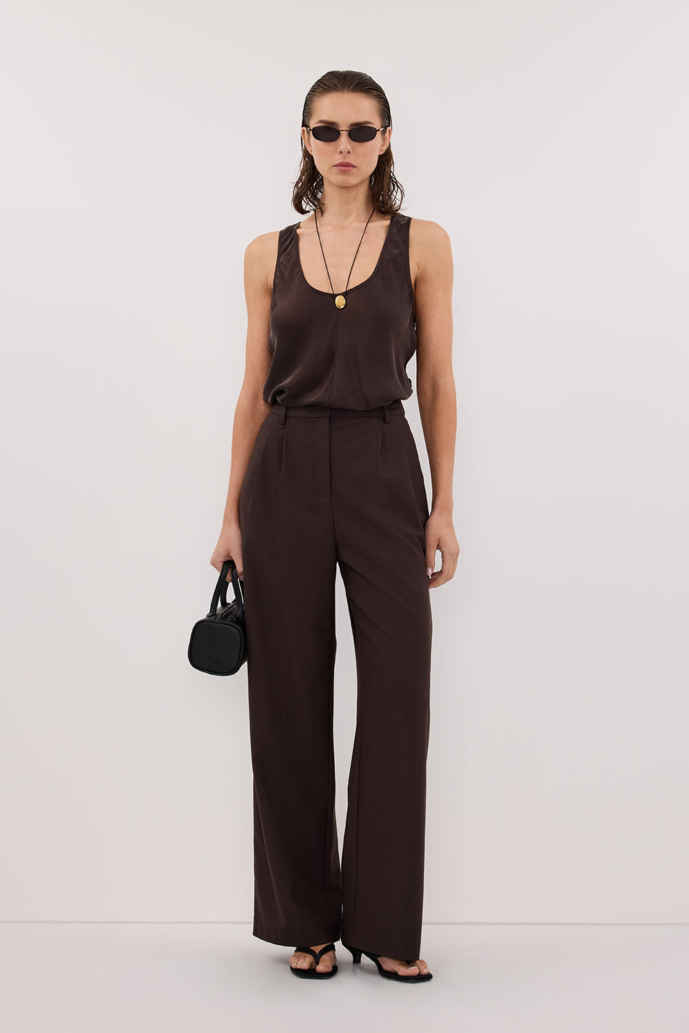 COLETTE BITTER CHOC SILK CAMI TOP Clothing DISSH Boutiques 