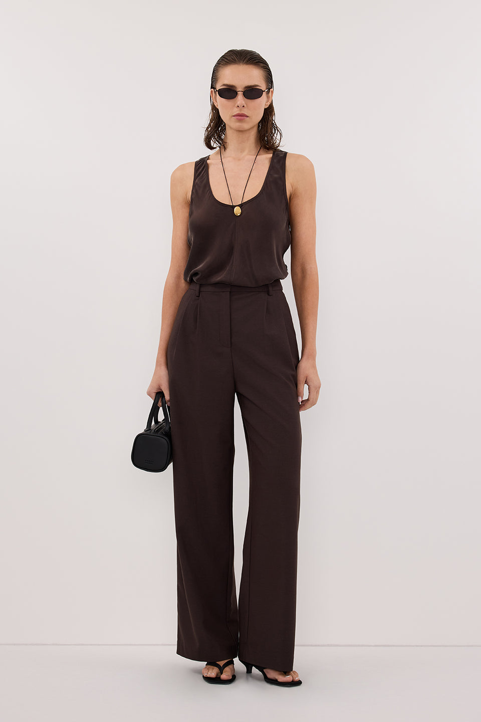 COLETTE BITTER CHOC SILK CAMI TOP Clothing DISSH Boutiques 