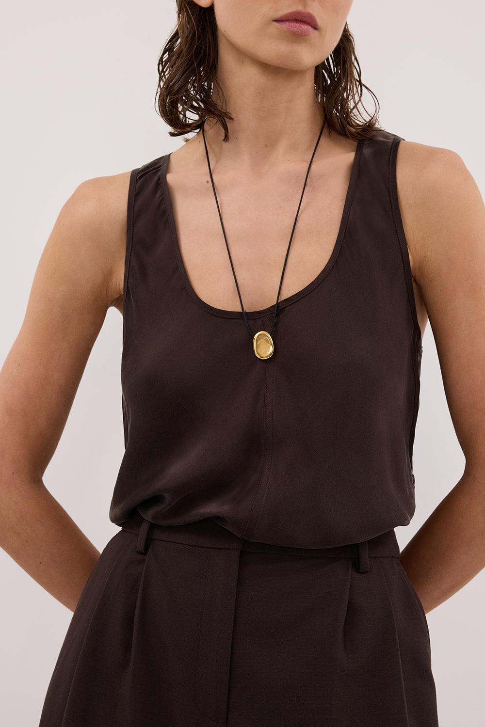 COLETTE BITTER CHOC SILK CAMI TOP Clothing DISSH Boutiques 