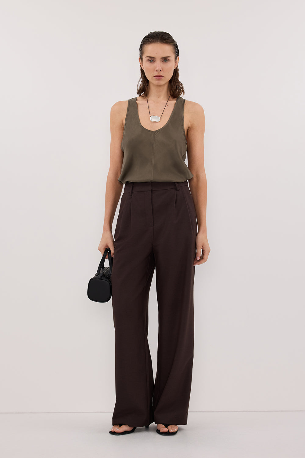COLETTE OLIVE SILK CAMI TOP Clothing DISSH Boutiques 
