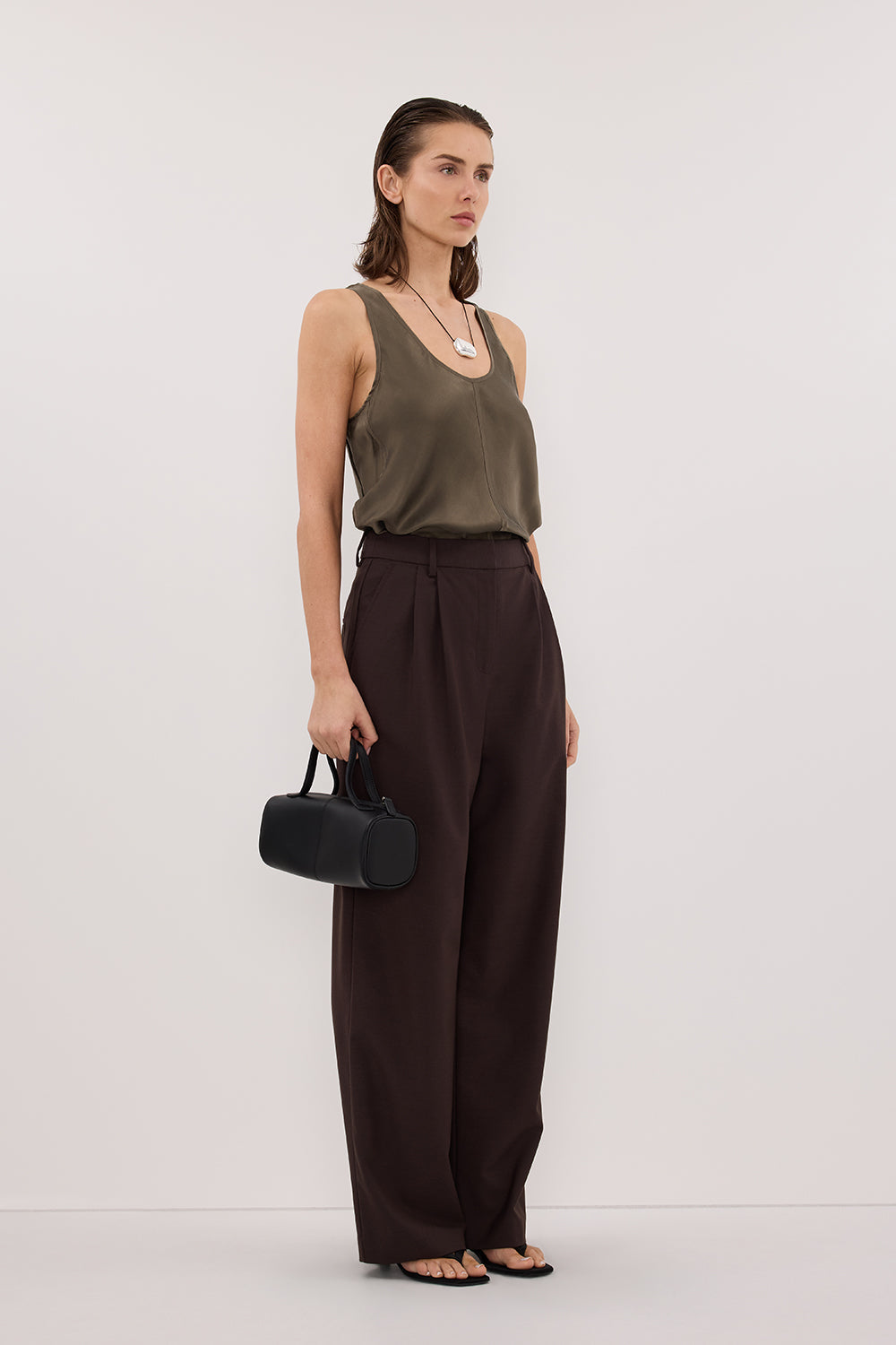 COLETTE OLIVE SILK CAMI TOP Clothing DISSH Boutiques 