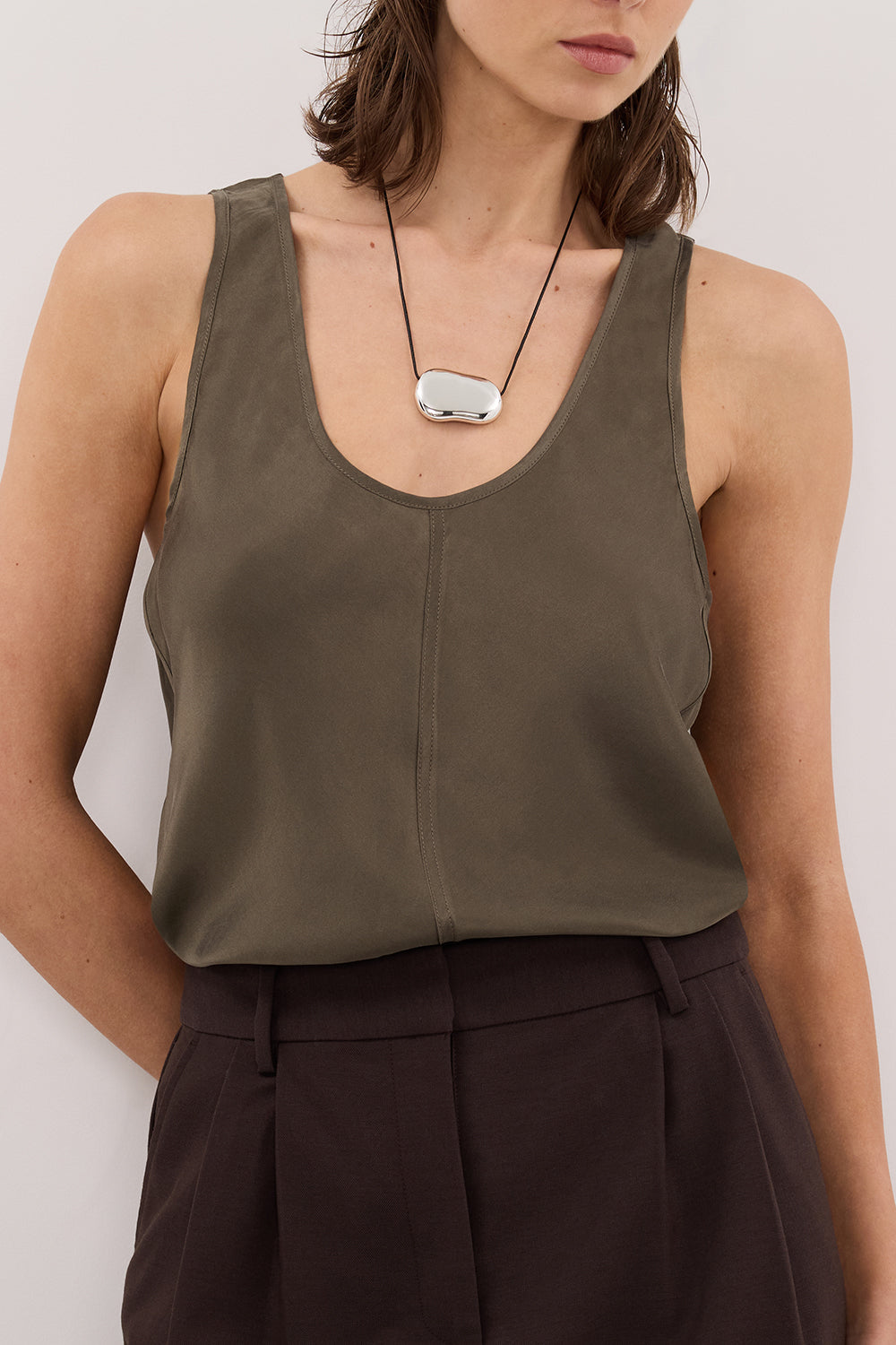COLETTE OLIVE SILK CAMI TOP Clothing DISSH Boutiques 
