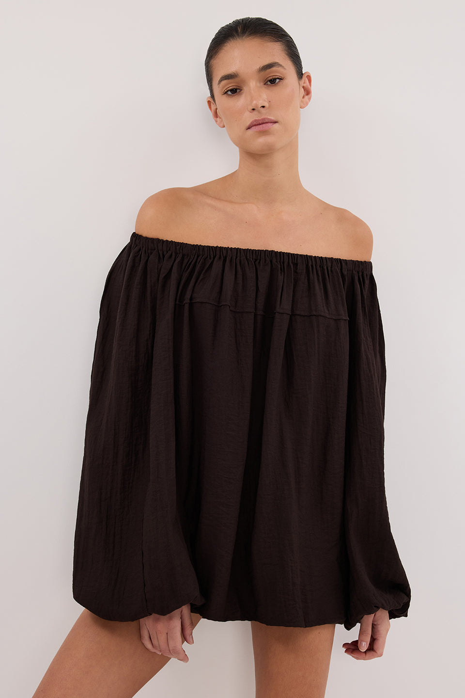 SHANIYA BITTER CHOC SLEEVED TOP Clothing DISSH Boutiques 