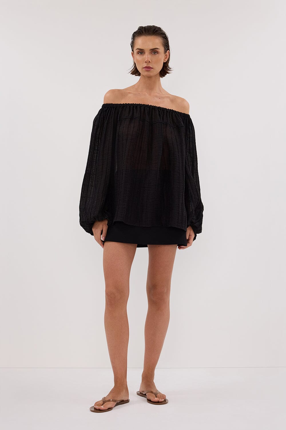 TAHITI BLACK LONG SLEEVE TOP Clothing DISSH Boutiques 6 BLACK 