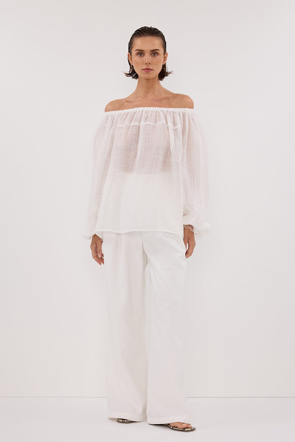 TAHITI WHITE LONG SLEEVE TOP Clothing DISSH Boutiques 