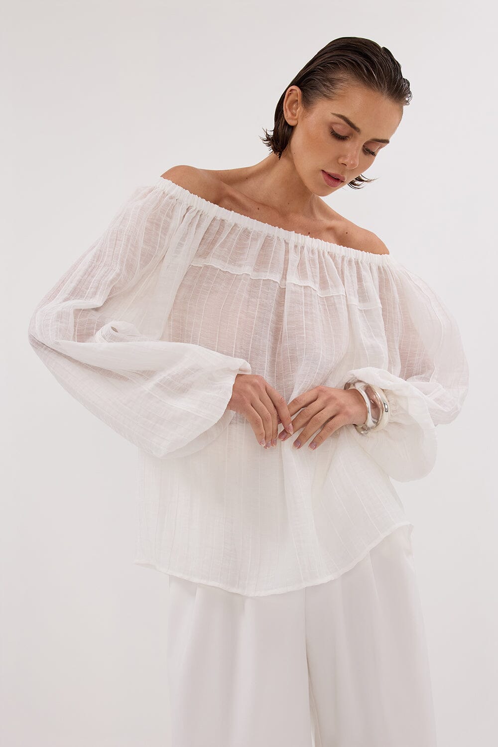 TAHITI WHITE LONG SLEEVE TOP Clothing DISSH Boutiques 