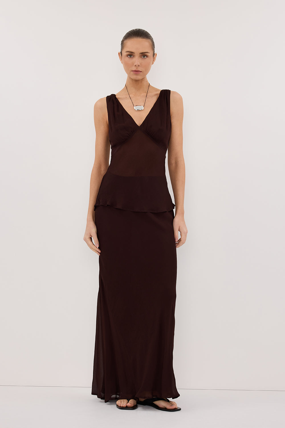 JORJA DARK CHOC SLEEVELESS V NECK TOP Clothing DISSH Boutiques 6 DARK CHOCOLATE 