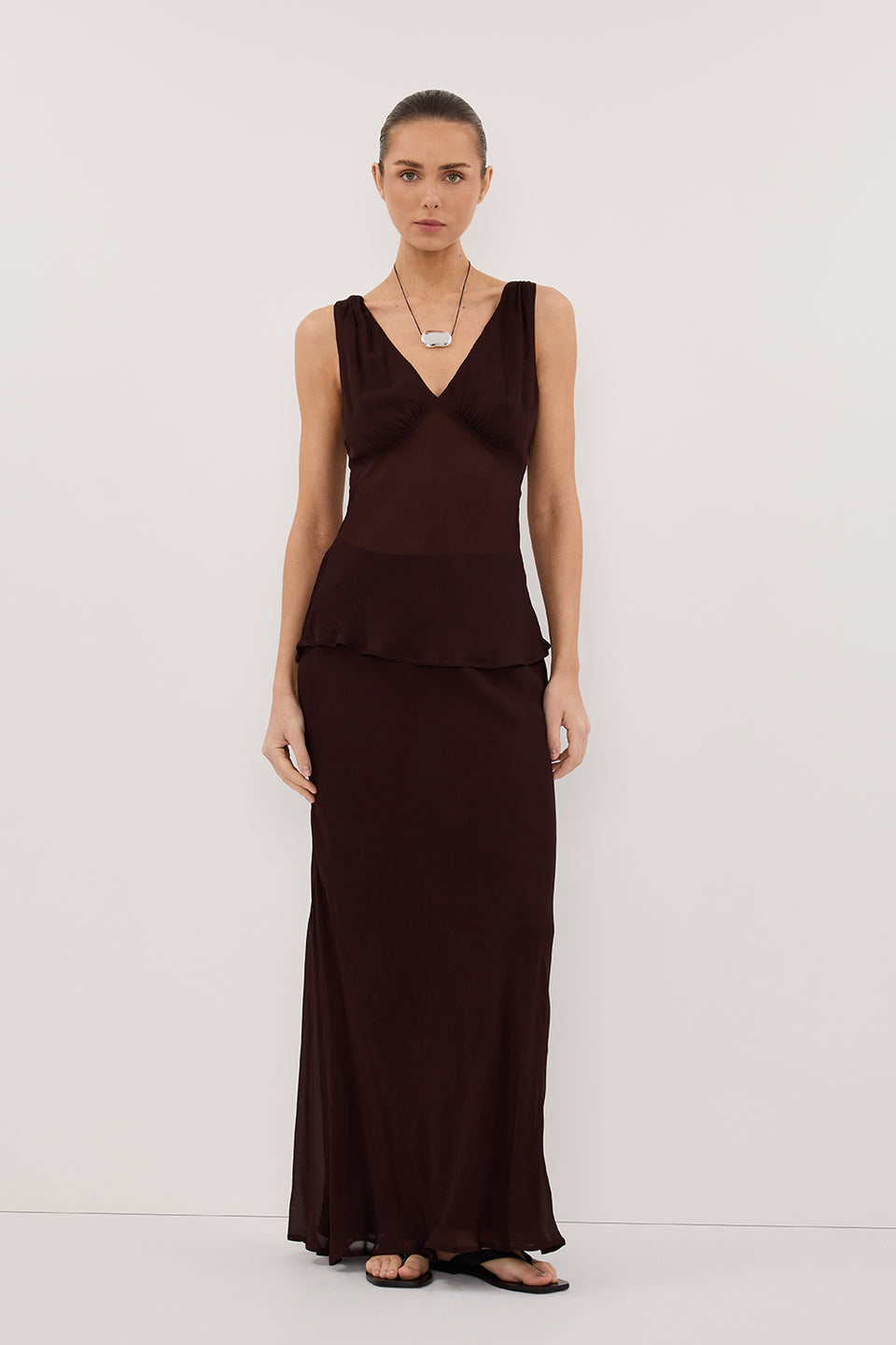 JORJA DARK CHOC SLEEVELESS V NECK TOP Clothing DISSH Boutiques 6 DARK CHOCOLATE 