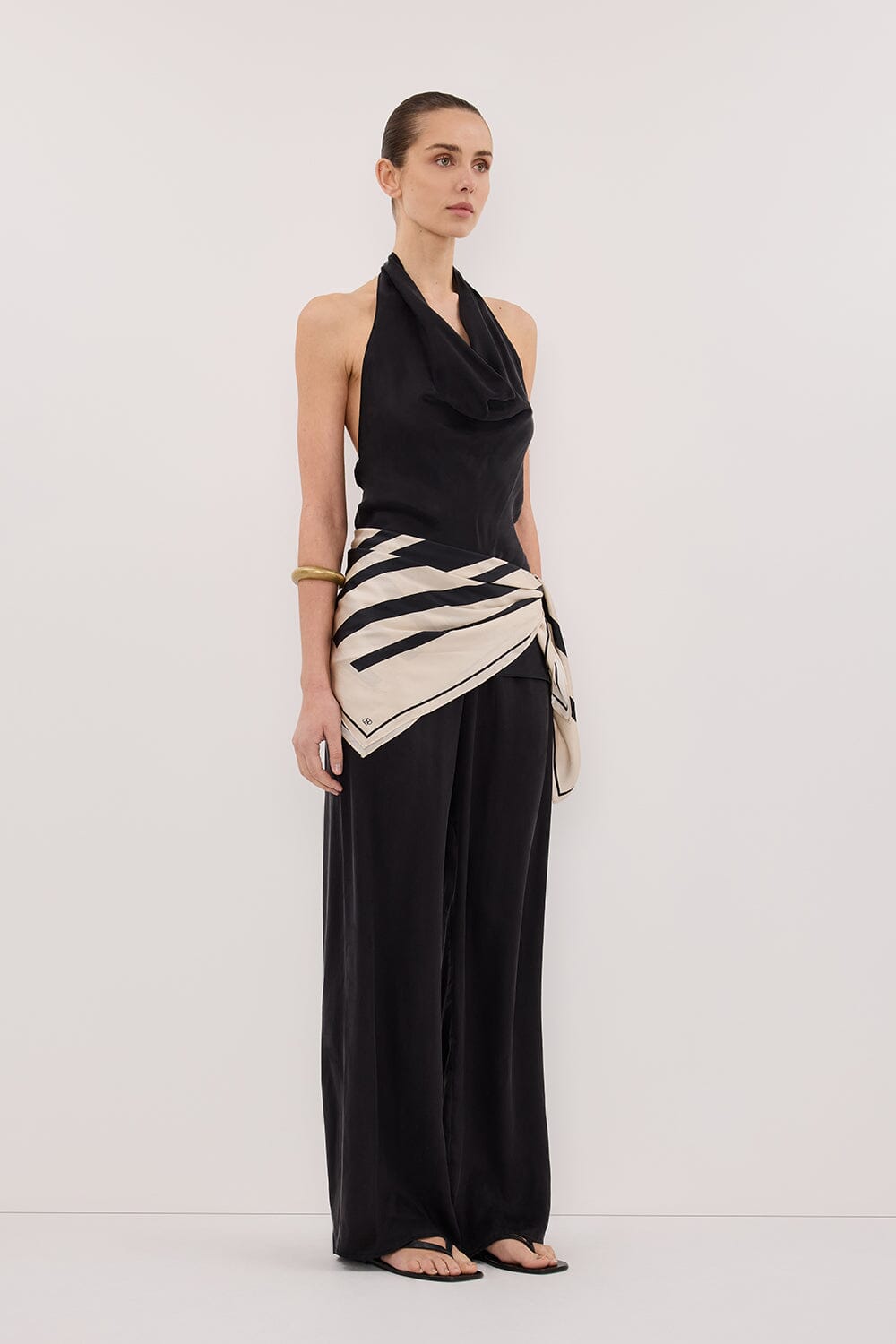 CARLENE BLACK SILK COWL NECK TOP