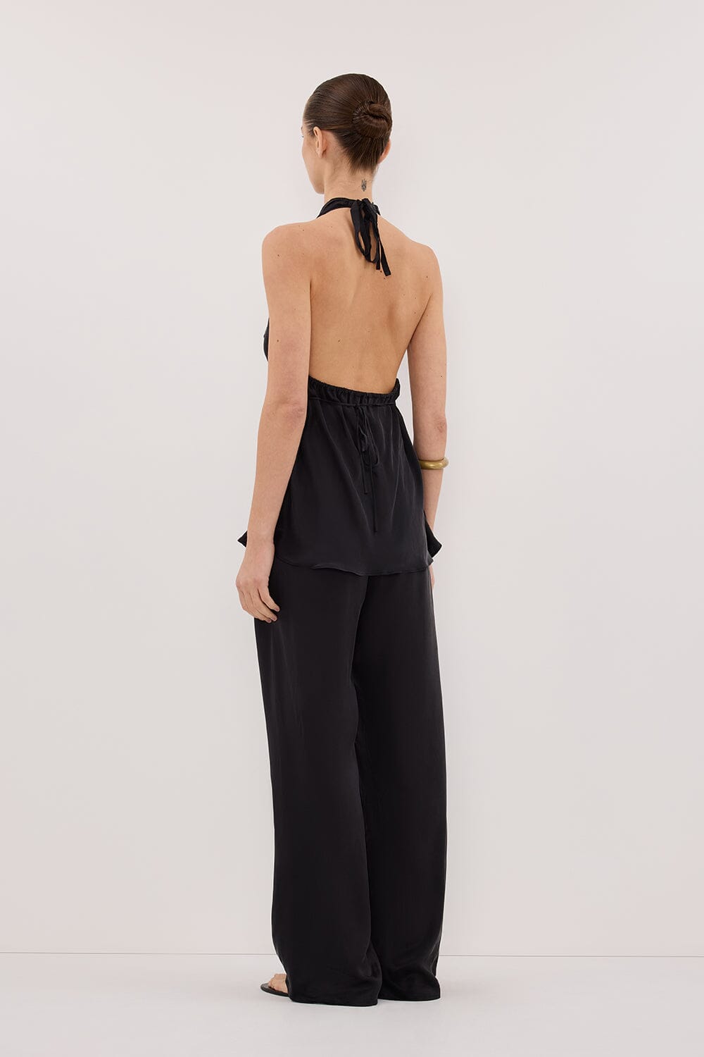 CARLENE BLACK SILK COWL NECK TOP