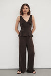 JORJA BITTER CHOC SLEEVELESS SILK TOP