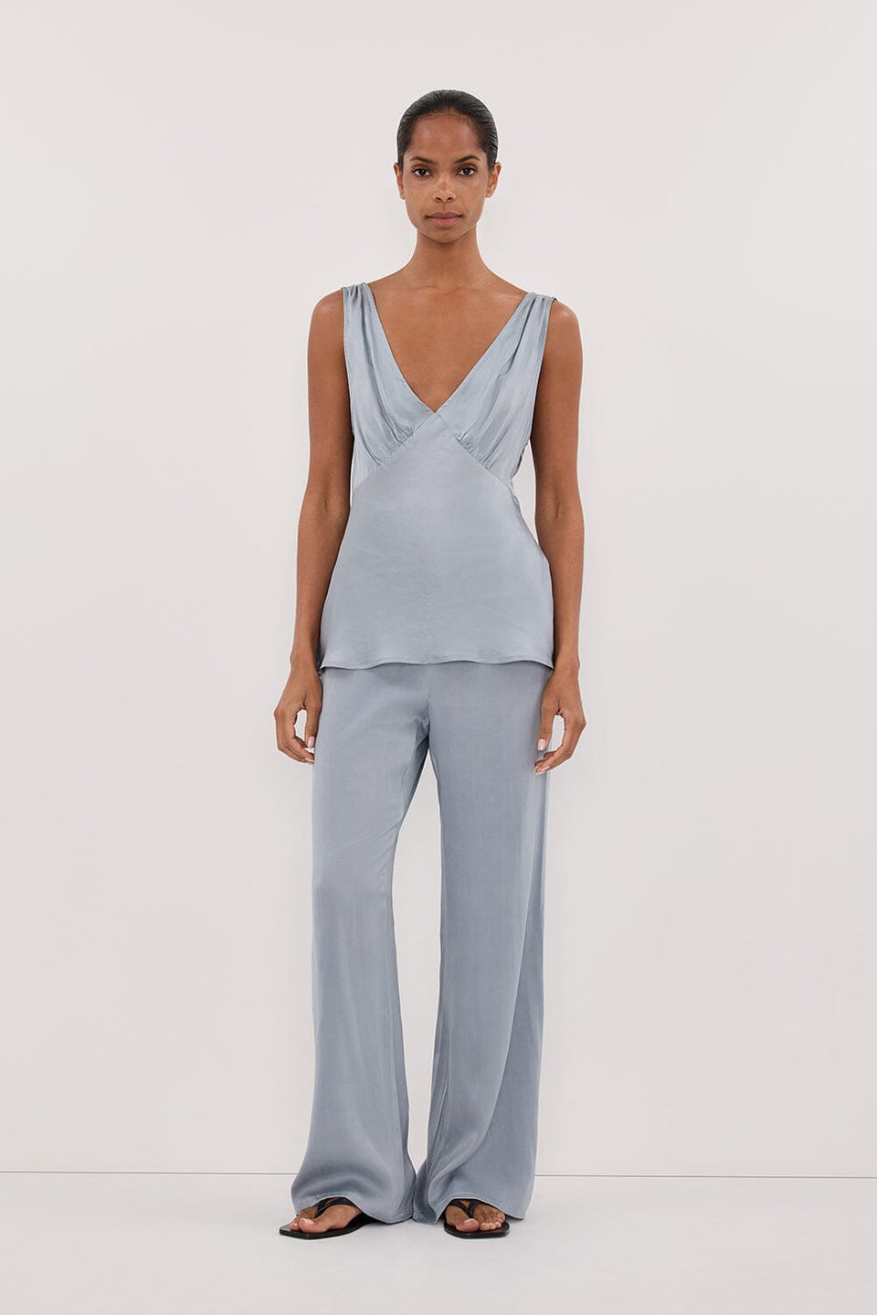 JORJA DUSTY BLUE SLEEVELESS SILK TOP - PRE ORDER Clothing DISSH Boutiques 4 DUSTY BLUE 