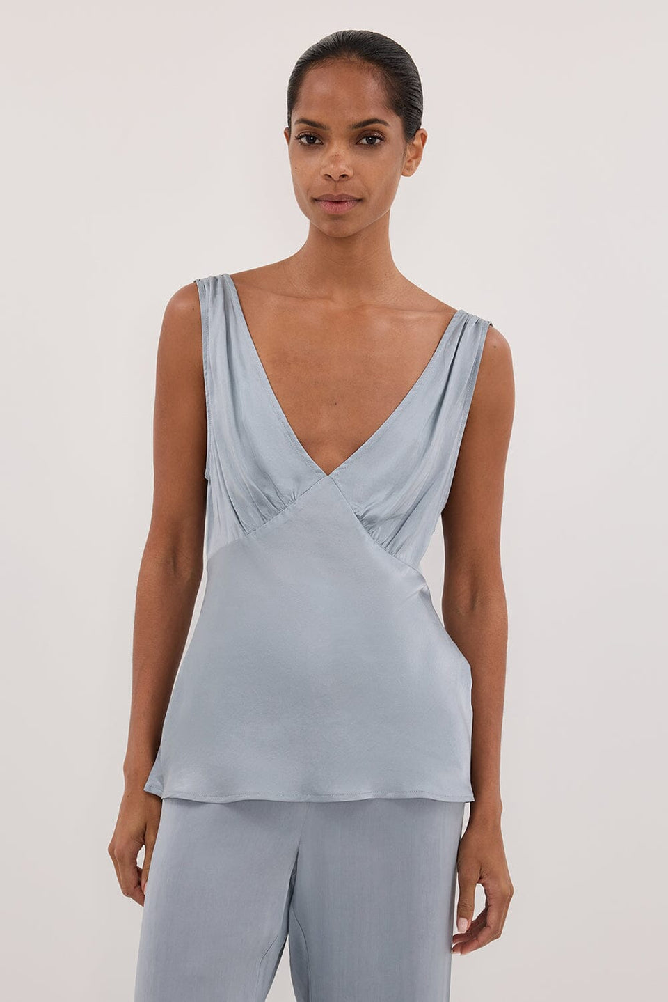 JORJA DUSTY BLUE SLEEVELESS SILK TOP - PRE ORDER Clothing DISSH Boutiques 