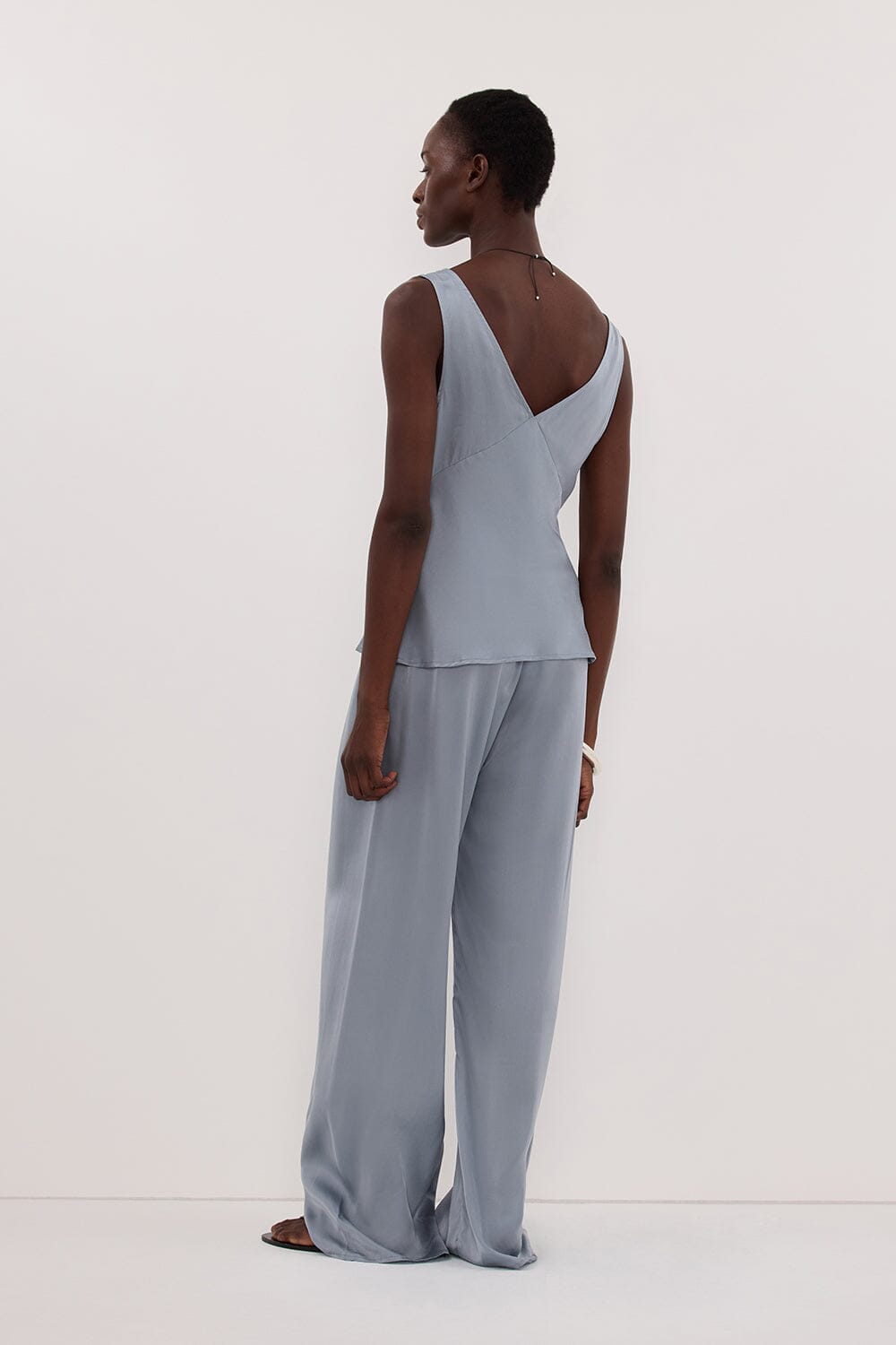 JORJA DUSTY BLUE SLEEVELESS SILK TOP