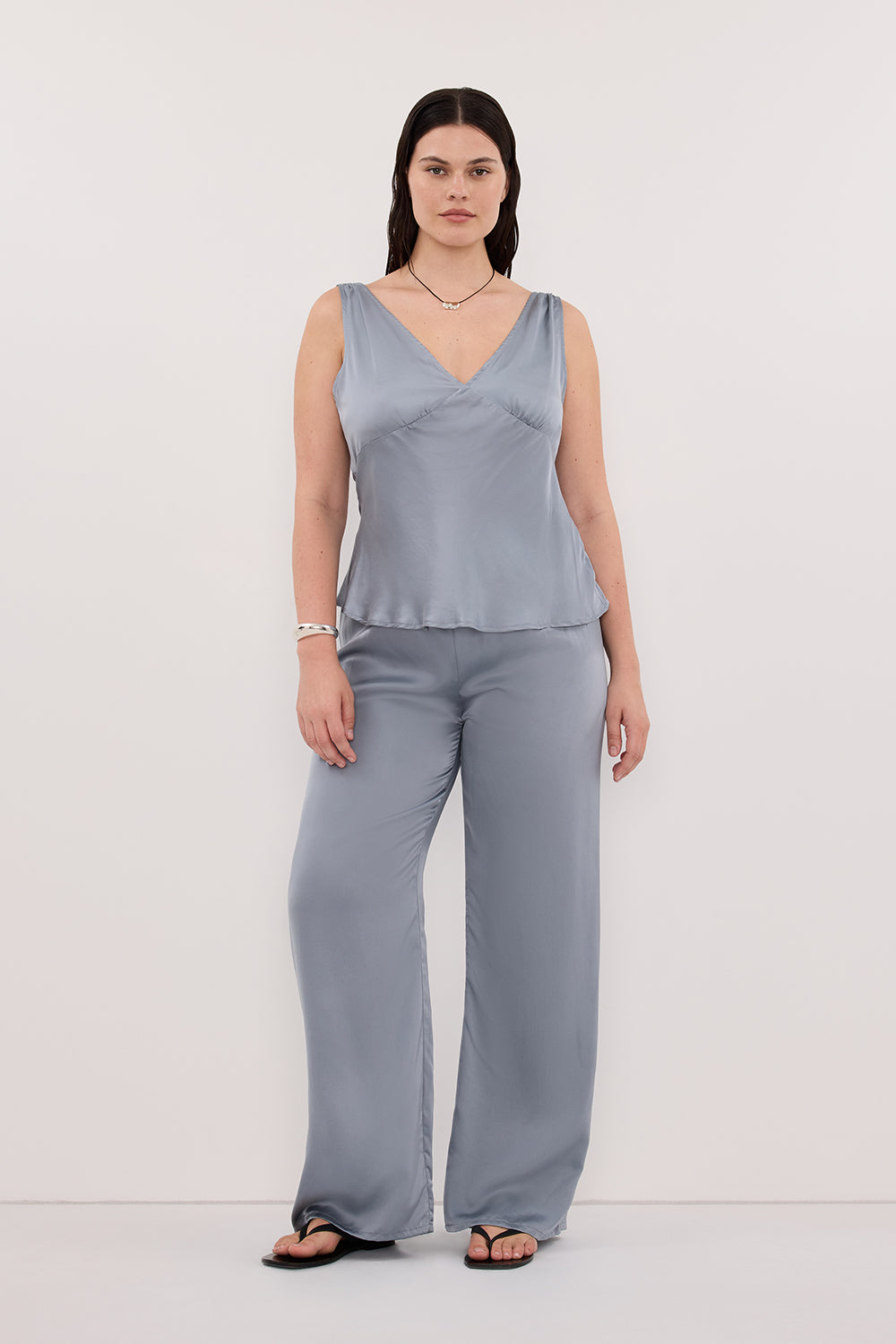 JORJA DUSTY BLUE SLEEVELESS SILK TOP