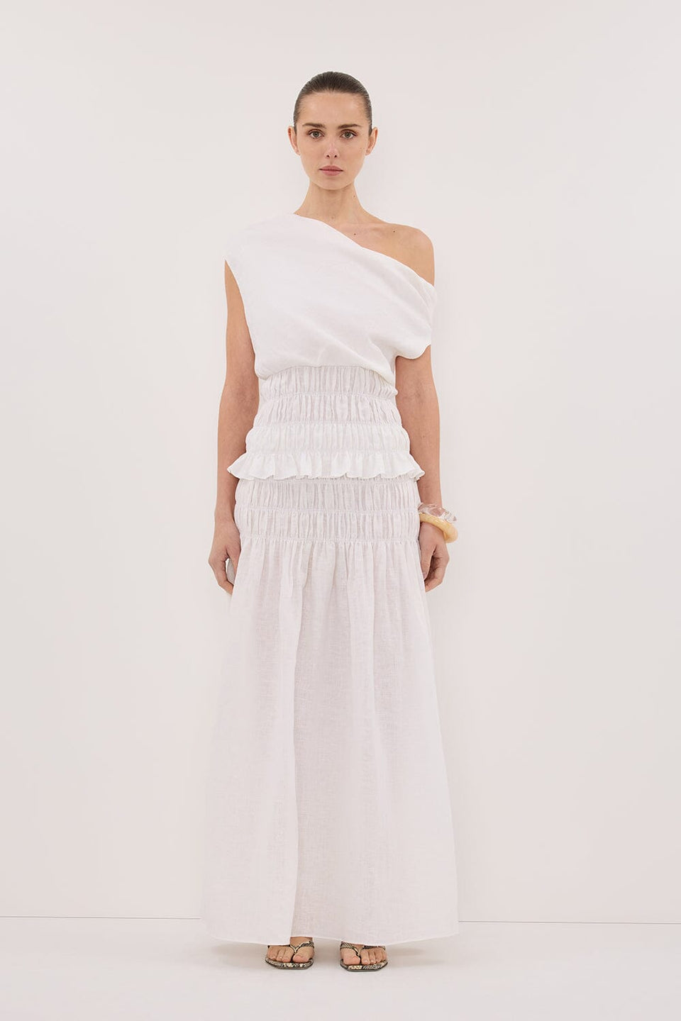 MAIA WHITE LINEN SHIRRED TOP Clothing DISSH Boutiques 