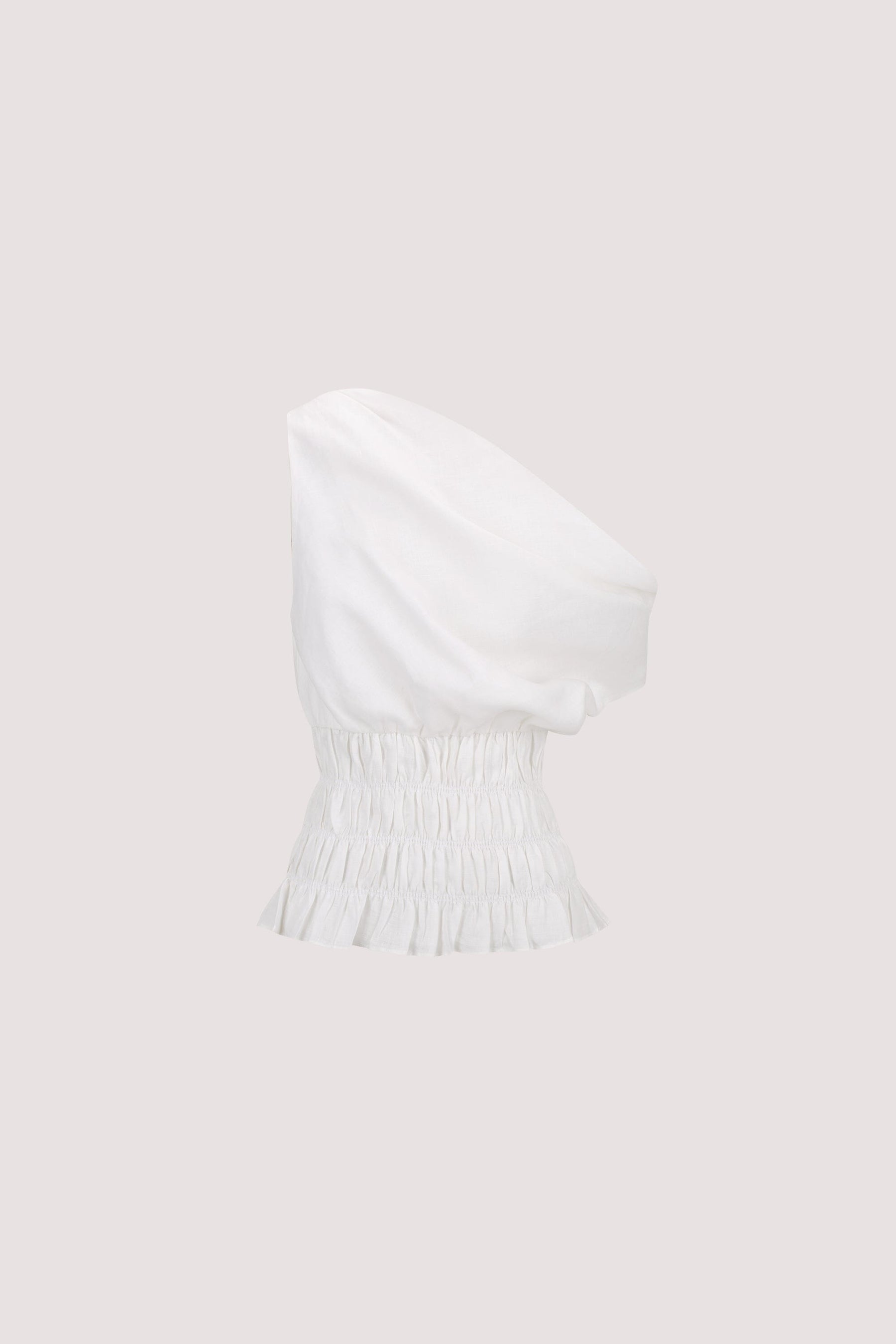 MAIA WHITE SLEEVELESS LINEN SHIRRED TOP Clothing DISSH Boutiques 