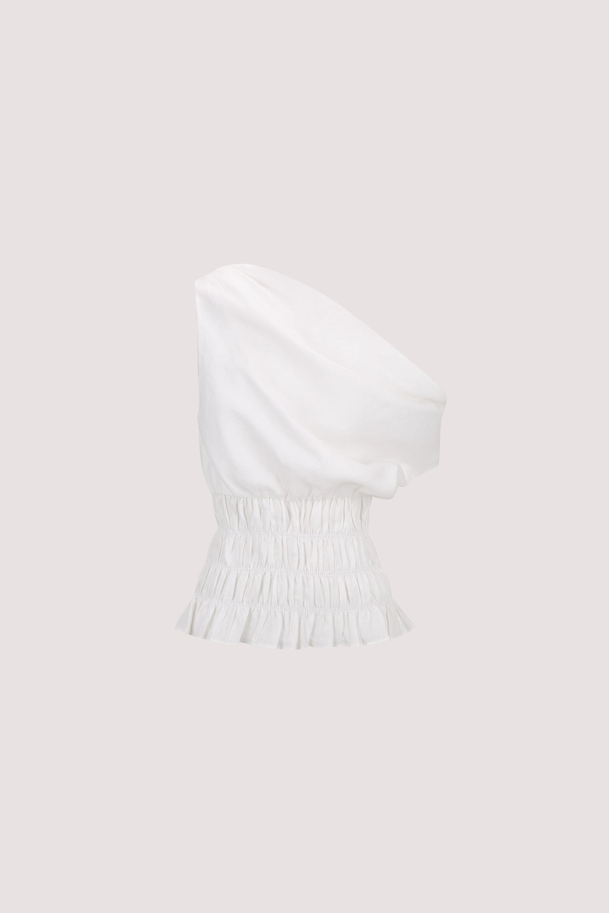 MAIA WHITE SLEEVELESS LINEN SHIRRED TOP Clothing DISSH Boutiques 