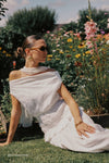 MAIA WHITE SLEEVELESS LINEN SHIRRED TOP