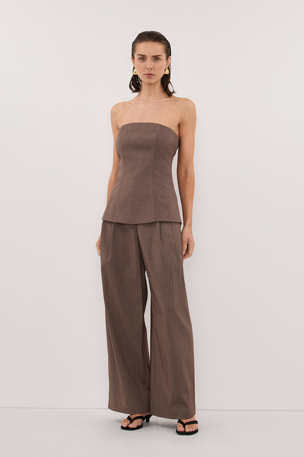 HAILEY CHOC STRAPLESS STRIPE BUSTIER TOP Clothing DISSH Boutiques 
