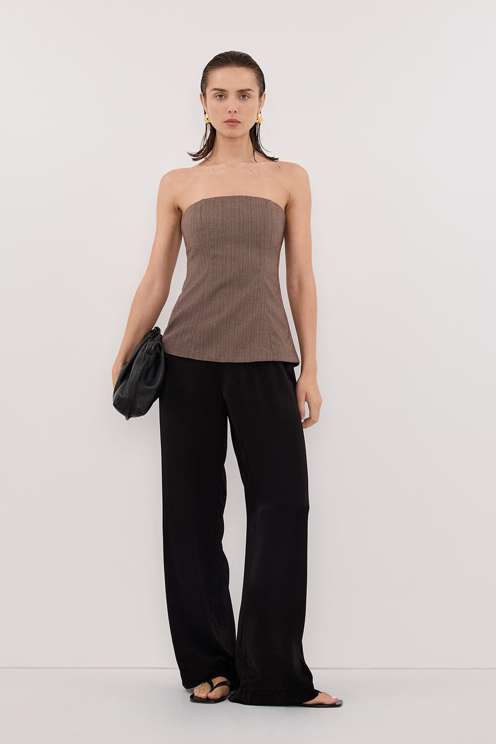 HAILEY CHOC STRAPLESS STRIPE BUSTIER TOP