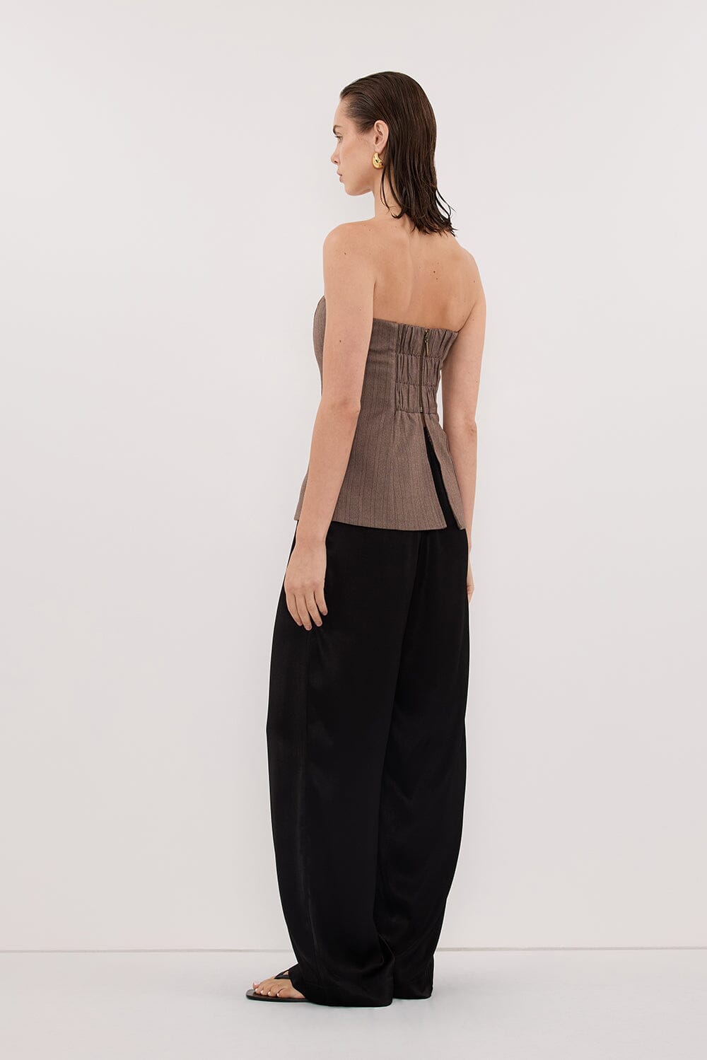 HAILEY CHOC STRAPLESS STRIPE BUSTIER TOP