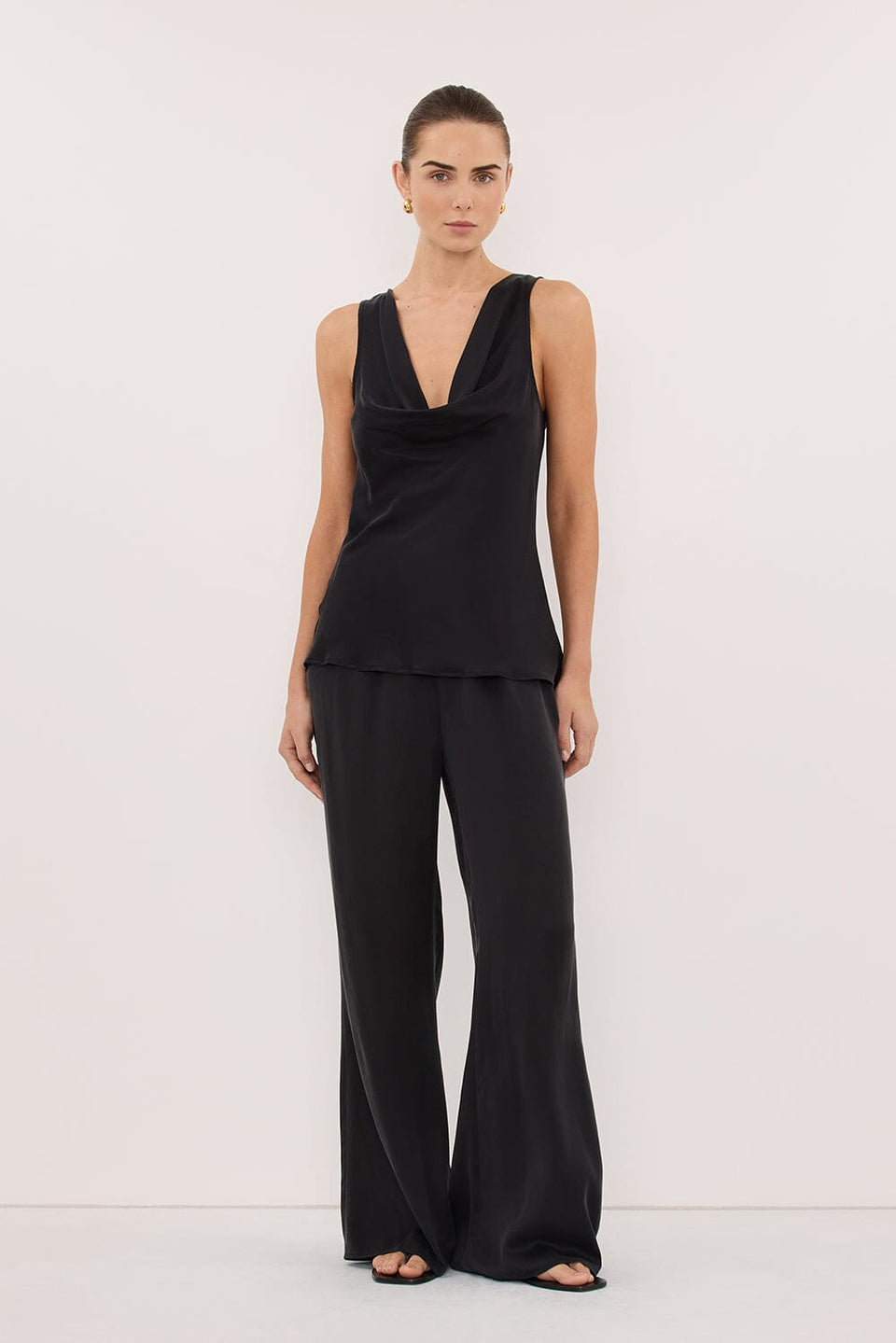 PEYTON BLACK SILK COWL TOP
