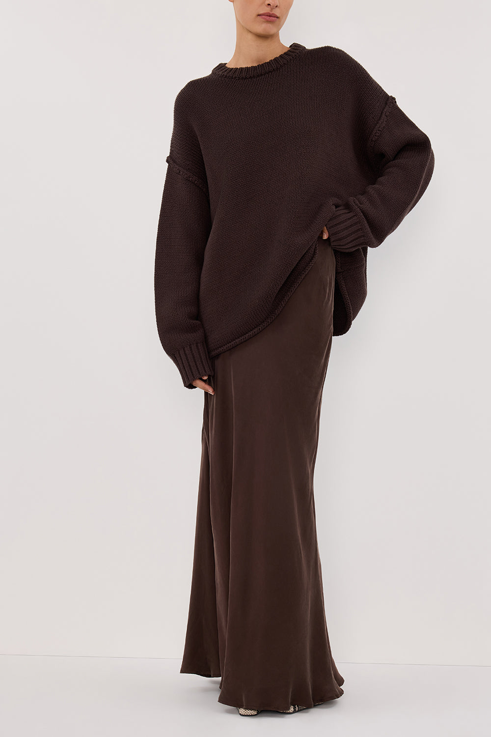 COLETTE BITTER CHOC SILK MAXI SKIRT