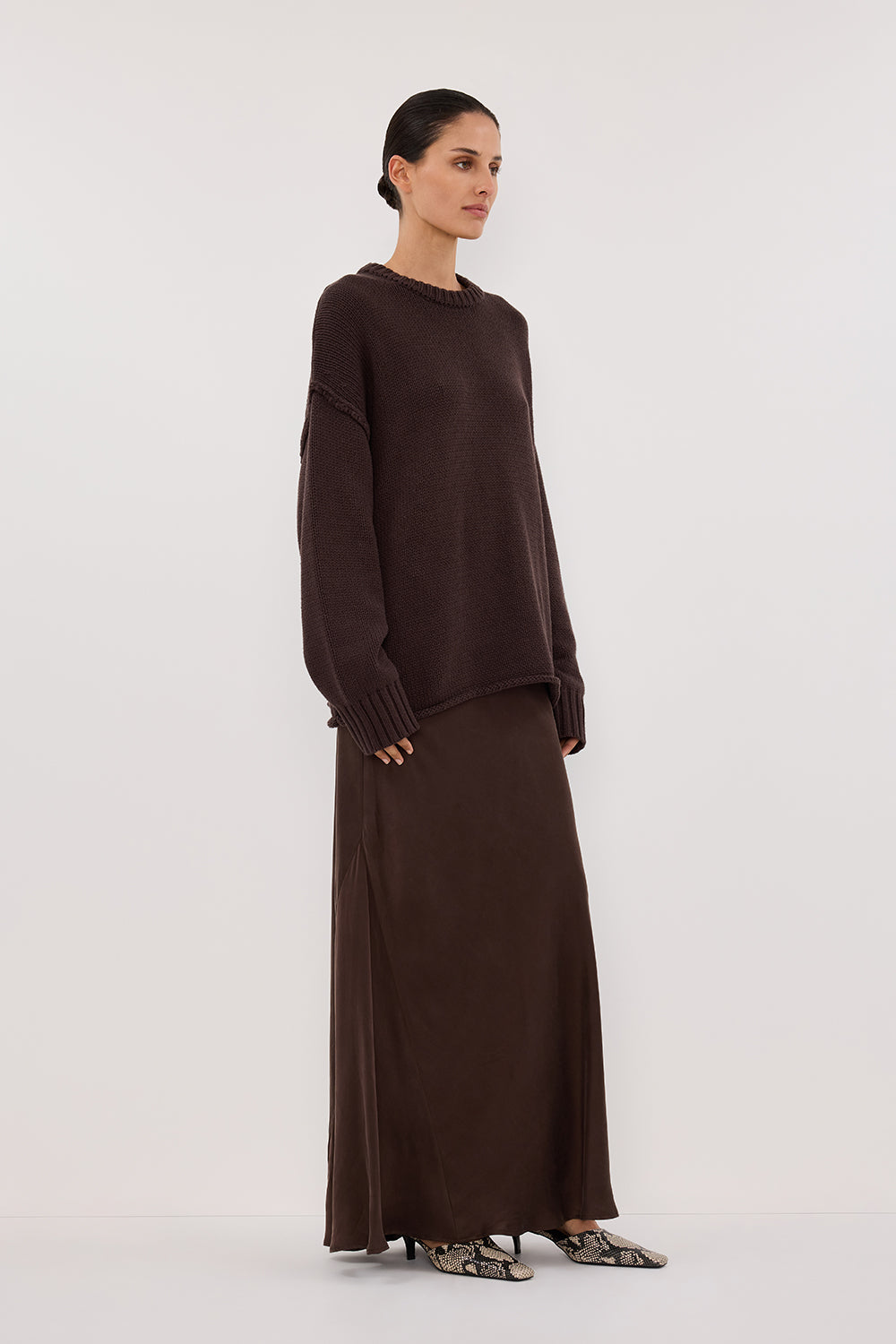 COLETTE BITTER CHOC SILK MAXI SKIRT
