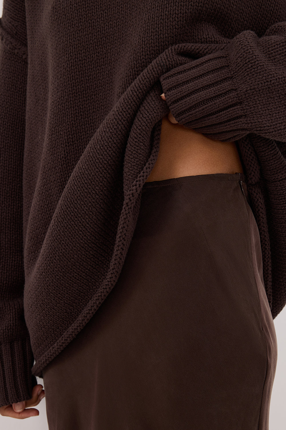 COLETTE BITTER CHOC SILK MAXI SKIRT