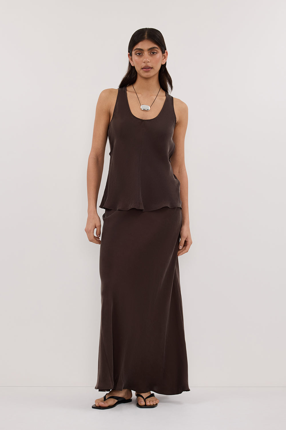 COLETTE BITTER CHOC SILK MAXI SKIRT