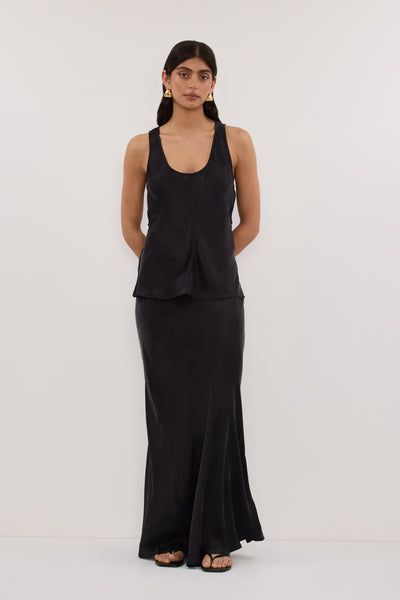 Annie wearing COLETTE BLACK SILK MAXI SKIRT