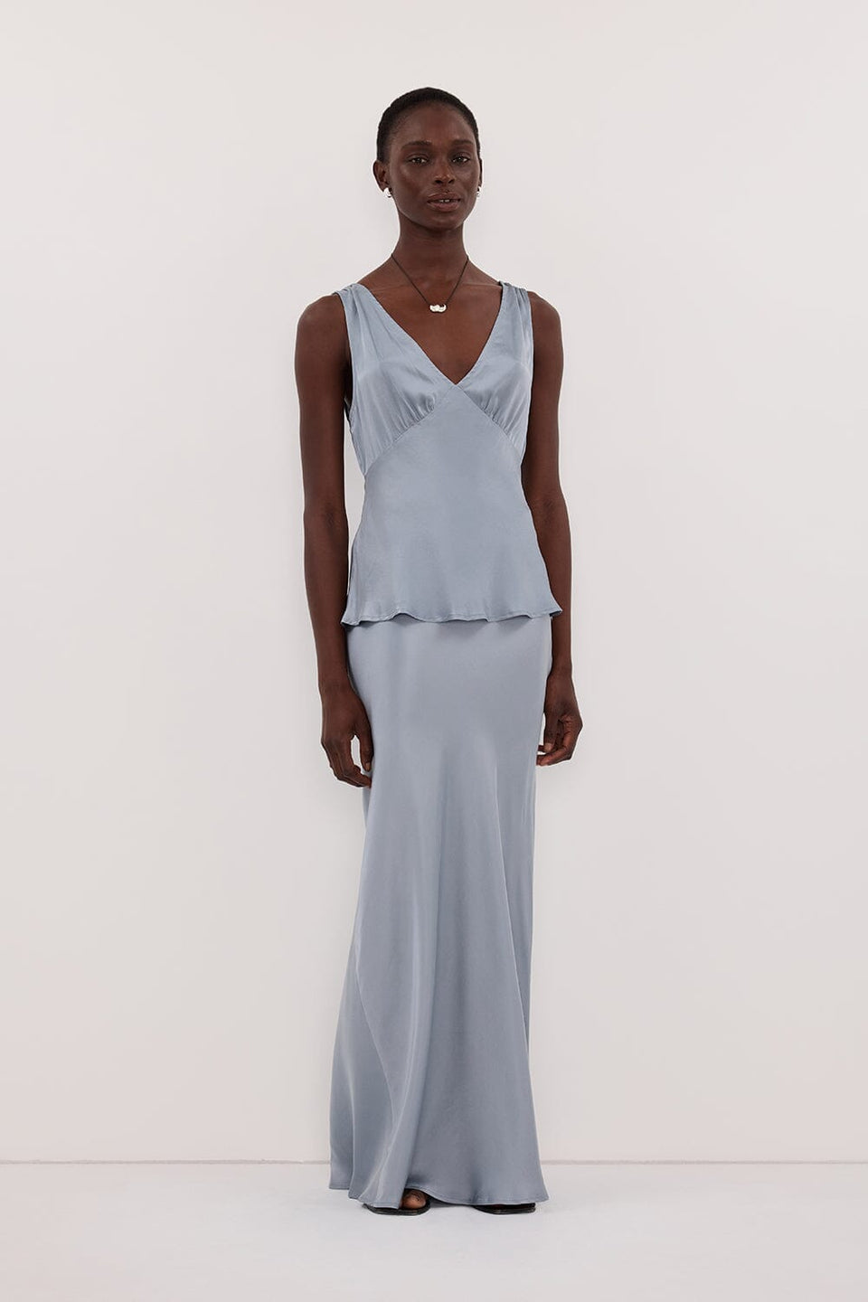 COLETTE DUSTY BLUE SILK MIDI SKIRT Clothing DISSH Boutiques 