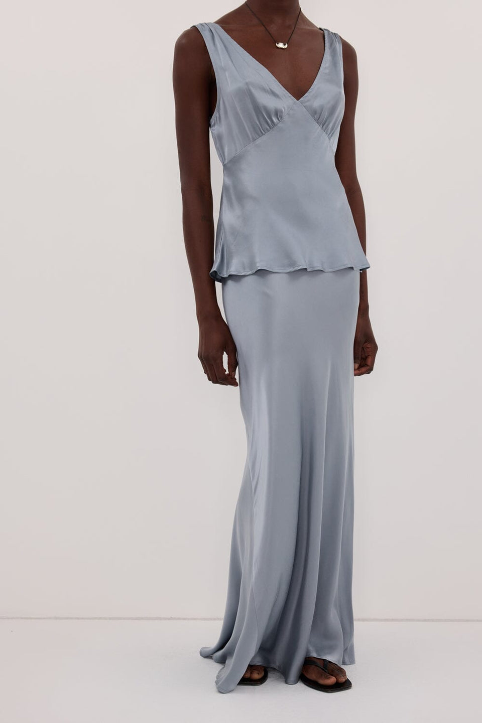 COLETTE DUSTY BLUE SILK MIDI SKIRT Clothing DISSH Boutiques 