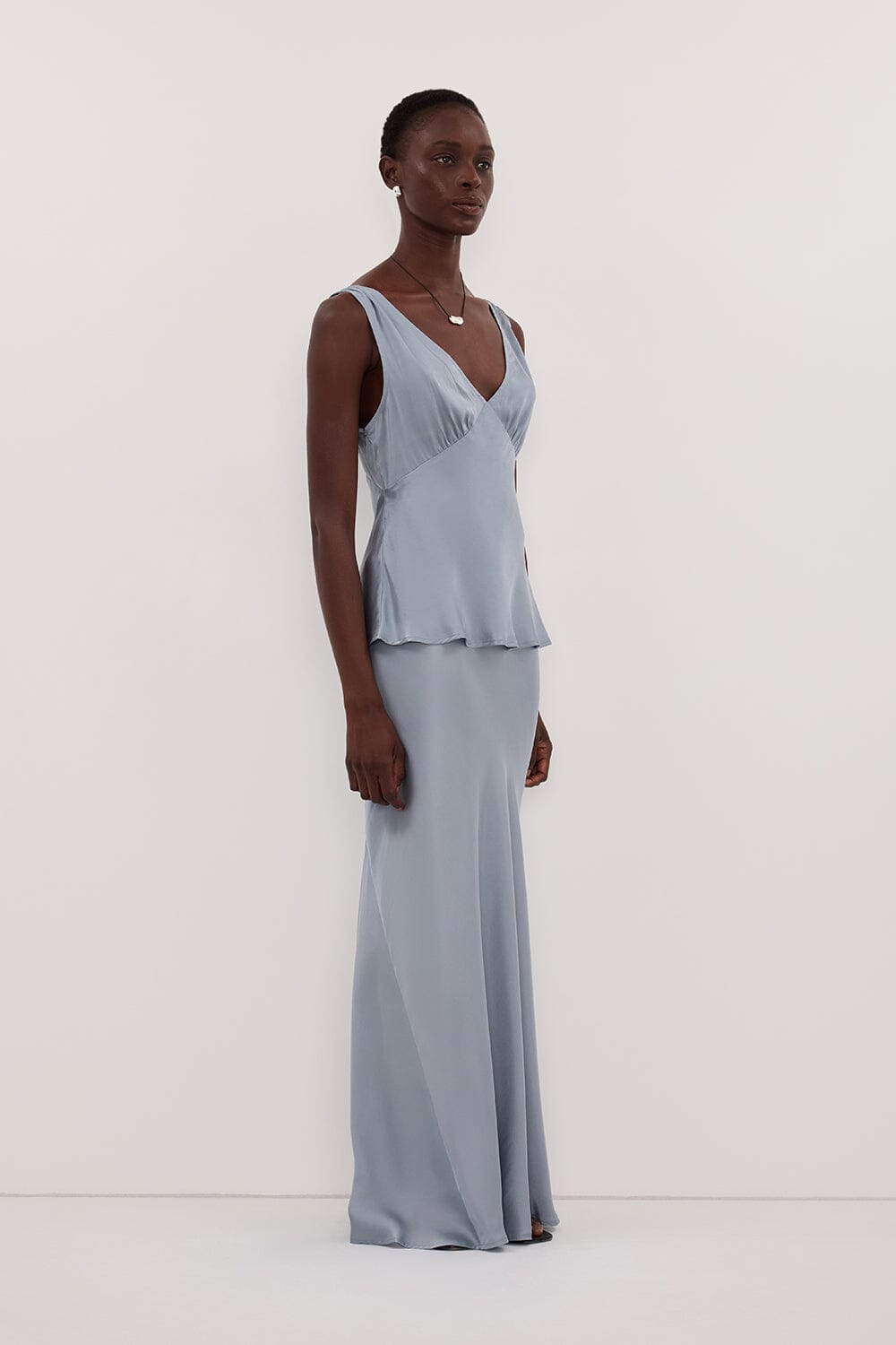 COLETTE DUSTY BLUE SILK MAXI SKIRT